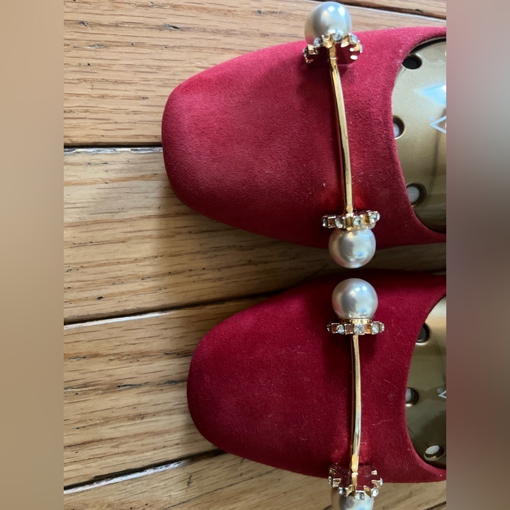 ENZO ANGIOLINI BRONNEN RED SUEDE LOAFERS WITH PEARLS PIN HARDWARE WOMEN’S 7.5 - Picture 3 of 8